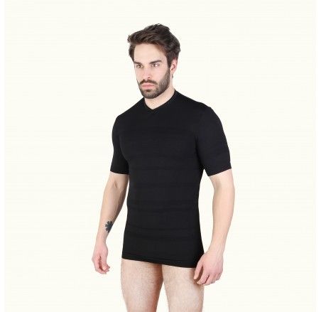 Seamless T-shirt with short sleeves, V-neck